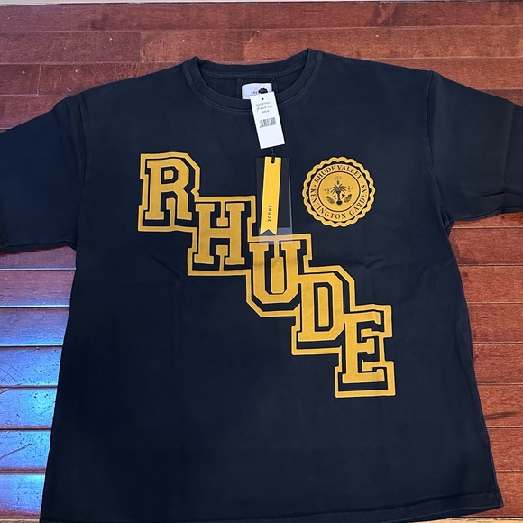 Rhude Men’sBlack Tee with Yellow Logo